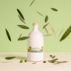Coffret en bois avec pot en terre cuite et 3 litres Huile d'olive vierge extra