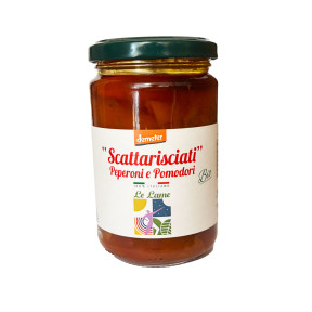 Pomodori scattarisciati, peperoni e pomodori