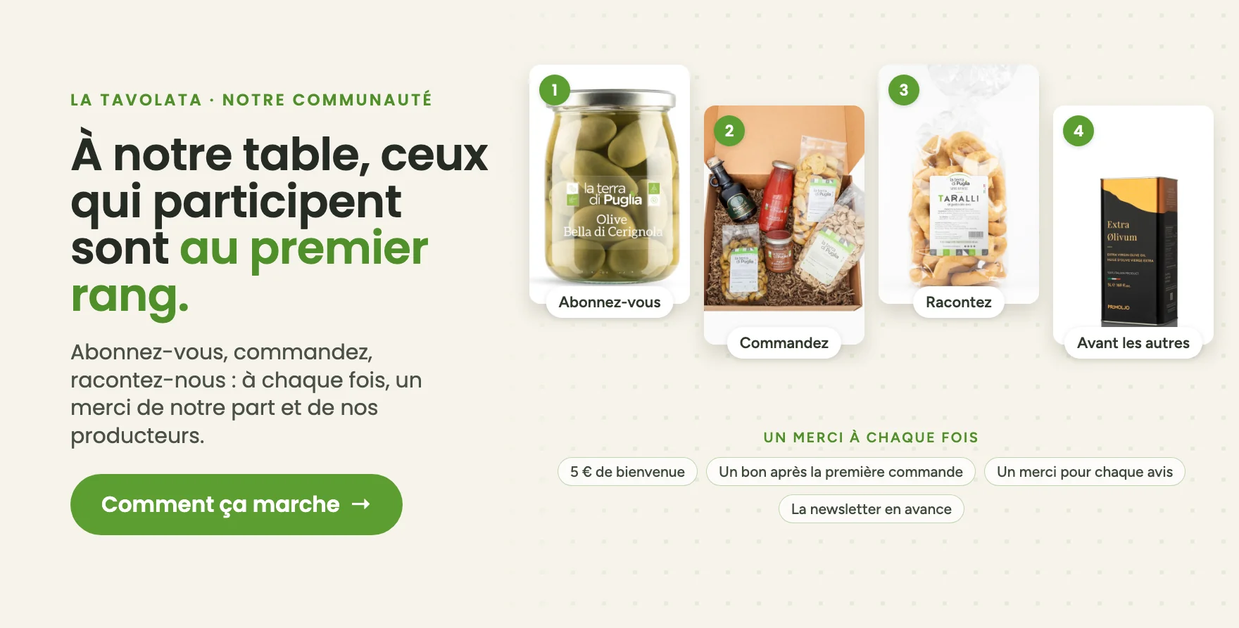 La Tavolata, la communauté de La Terra di Puglia : ceux qui participent sont au premier rang